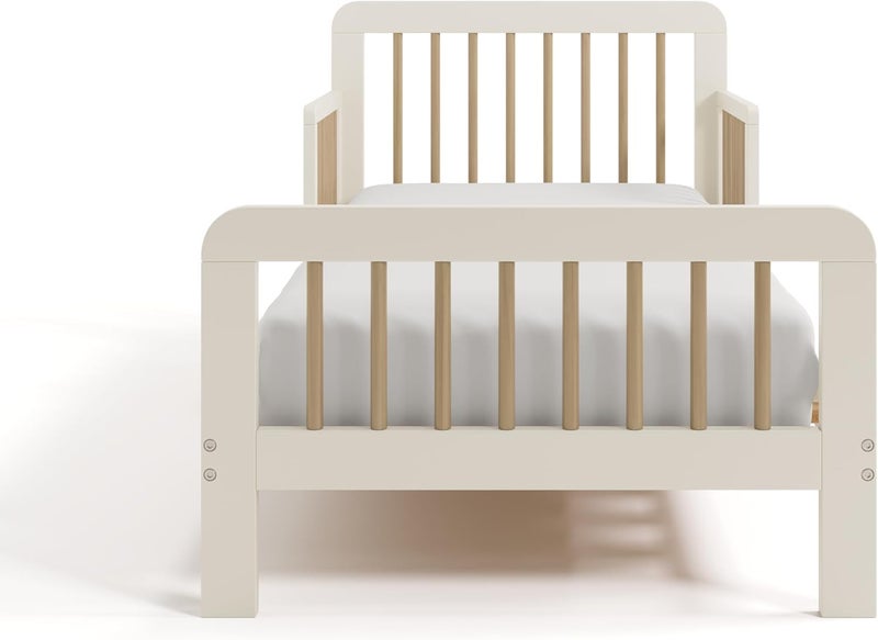 Storkcraft Pasadena Toddler Bed (Frosted Oat & Driftwood) - GREENGUARD Gold Certified, 100% Solid Wood, Fits Standard Crib Mattress, Toddler Rails Included, Complete Design with Headboard & Footboard - Image 5